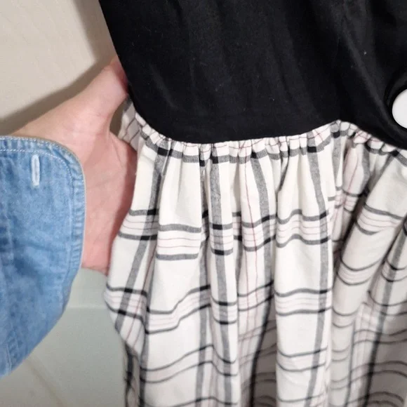 Unique Vintage pinup 50s sleeveless dress double breaste - plaid black/white - M - Picture 6 of 9